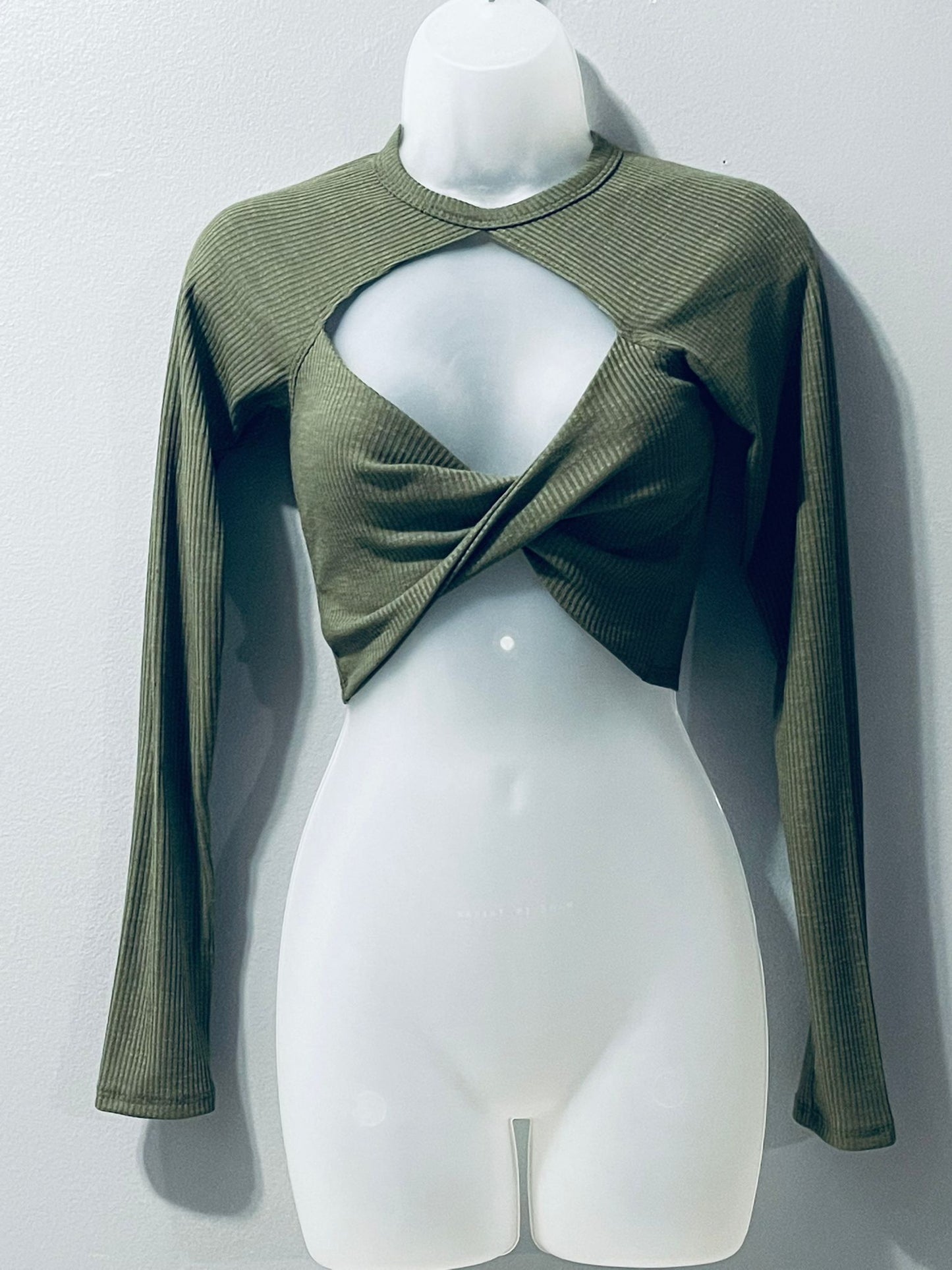 BlueBlush LongSleeve Olive Crop Top