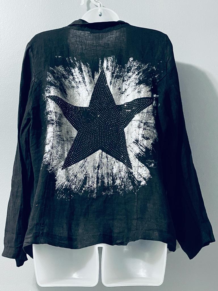 Star Pattern Italian Linen Long Sleeve Shirt