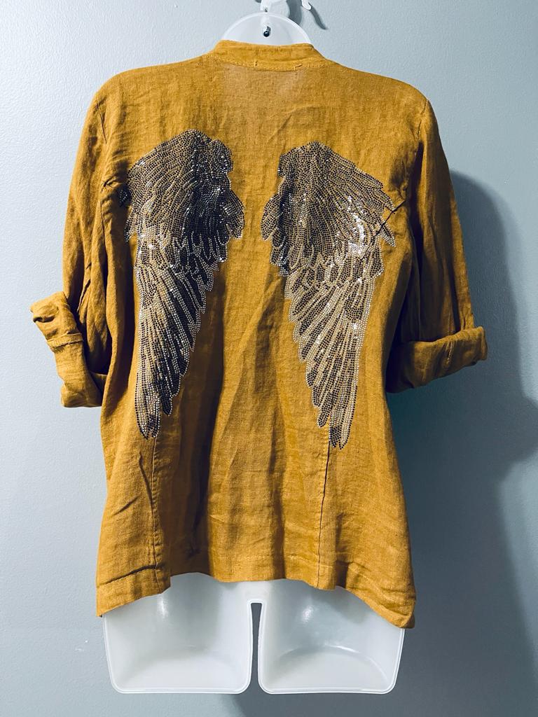 Mustard Angel Wings Linen Shirt