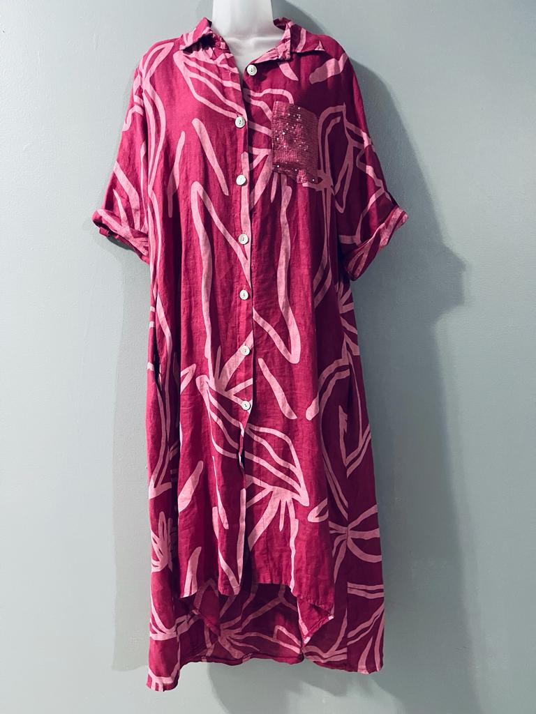 Pink Zebra Long Button Dress